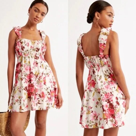 Abercrombie & Fitch Dresses & Skirts - NEW abercrombie puff strap pink mini dress 🤍 xl